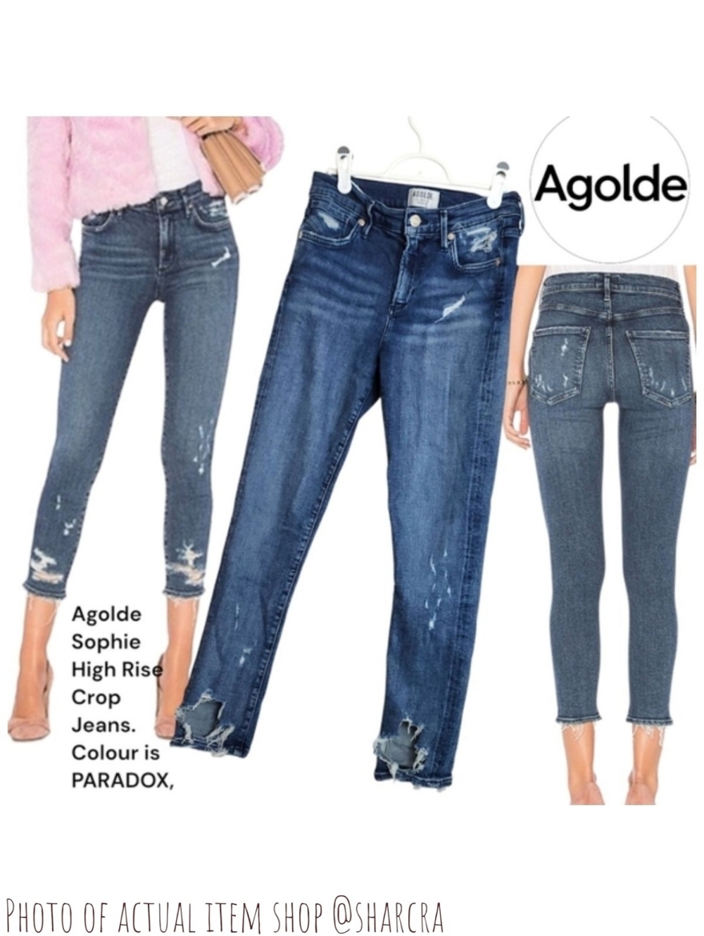 Agolde Sophie High Rise Crop Jean In Parodox Skinny Distressed Women's Size 26